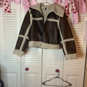 Divided Brown and Cream Leather Jacket